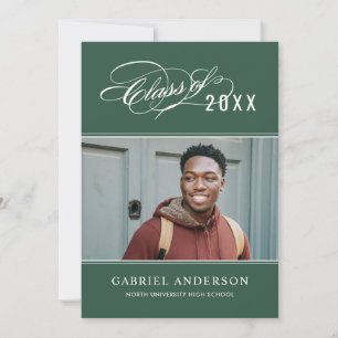 Elegant Class of 2025 Green Photo Graduation Party Invitation
