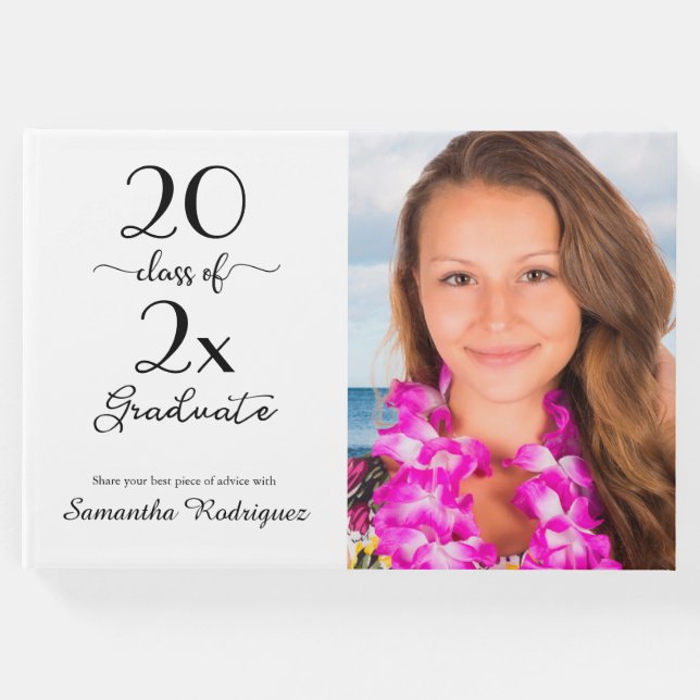 Elegant Class Of 2025 Photo Black White Graduation Guest Book (Front)