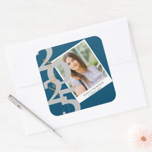 Elegant Class of 2025 Photo Graduation Square Sticker