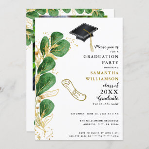 Elegant Class of 2025 Photo Greenery Graduation Invitation