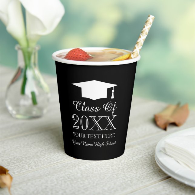 Elegant class of 2025 senior name graduation party paper cups (Insitu)