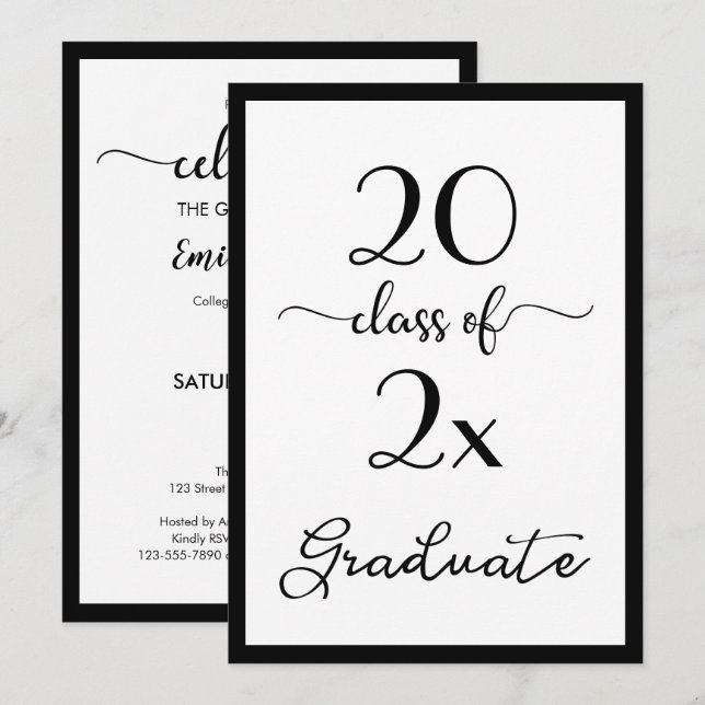 Elegant Class Of 2026 Black White Graduation Party Invitation (Front/Back)