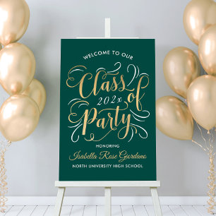 Elegant Class of 2026 Gold Green Grad Party Foam Board