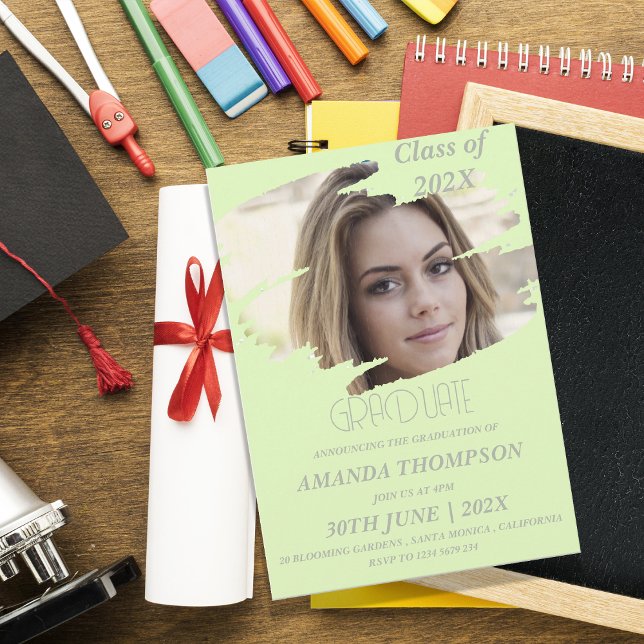 Elegant Class Of 2026 Grad Photo Graduation Party  Invitation (Green Photo Class of 2026 Graduation Party Invitation – Personalized Modern Graduate Celebration )