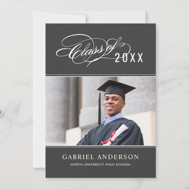 Elegant Class of 2026 Gray Photo Graduation Party Invitation (Front)