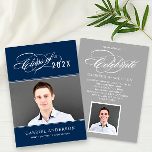 Elegant Class of 2026 Navy Photo Graduation Party Invitation