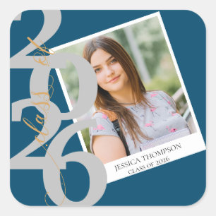Elegant Class of 2026 Photo Graduation Square Sticker