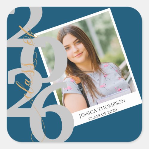 Elegant Class of 2026 Photo Graduation Square Sticker