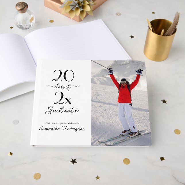 Elegant Class Of 2026 Photo Pattern Graduation Guest Book (Front Open)