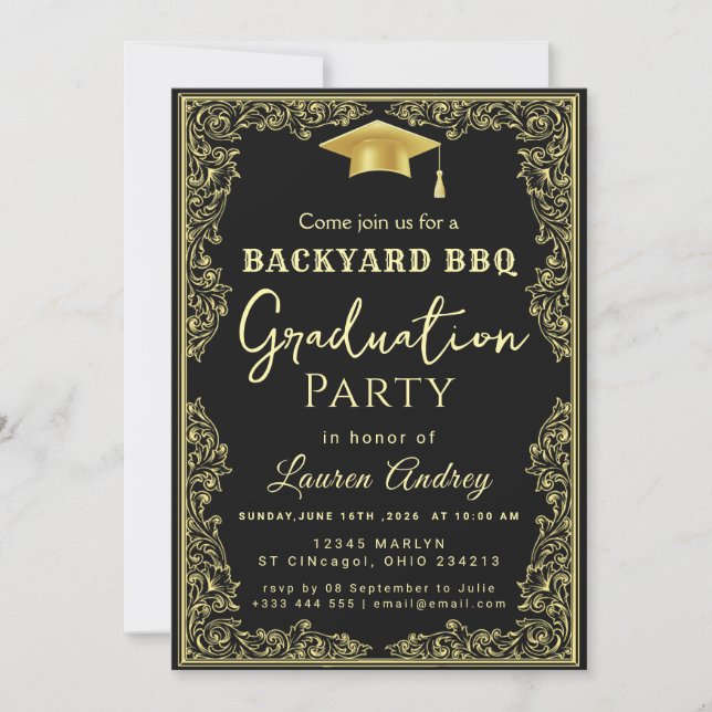 Elegant Class of 2027 Grad Party Invite with Gold  (Front)