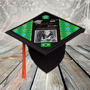 Elegant Class of 20XX, Photo & Brazilian Flag Graduation Cap Topper