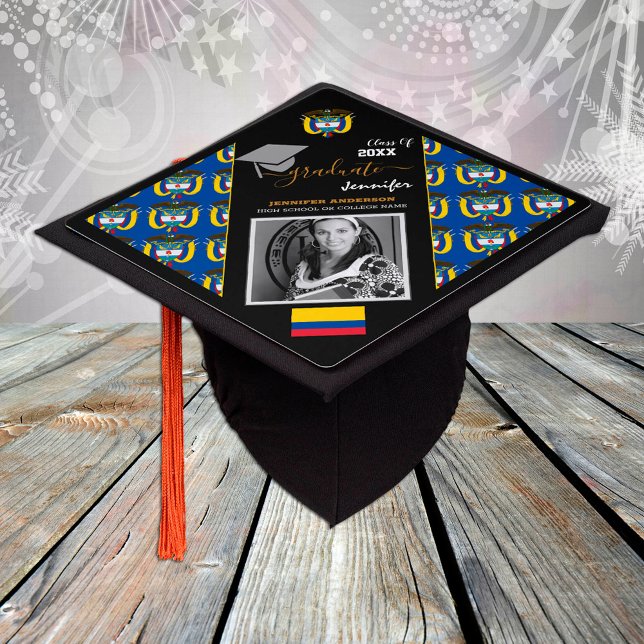 Elegant Class of 20XX, Photo & Colombian Flag Graduation Cap Topper (Creator Uploaded)