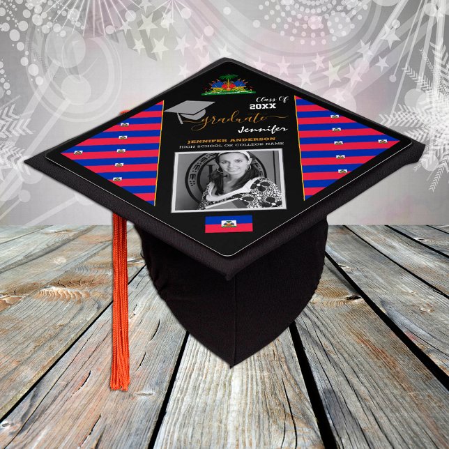 Elegant Class of 20XX, Photo & Haitian Flag Graduation Cap Topper (Creator Uploaded)