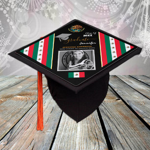 Elegant Class of 20XX, Photo & Mexican Flag Graduation Cap Topper