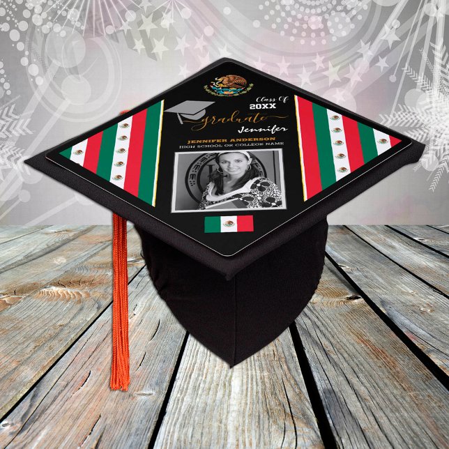 Elegant Class of 20XX, Photo & Mexican Flag Graduation Cap Topper (Creator Uploaded)
