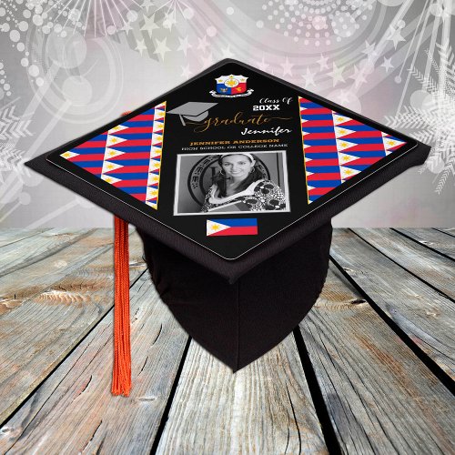 Elegant Class of 20XX Photo  Philippine Flag Graduation Cap Topper