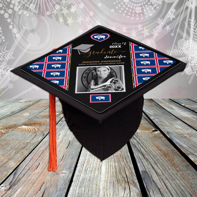 Elegant Class of 20XX, Photo & Wyoming Flag Graduation Cap Topper (Creator Uploaded)