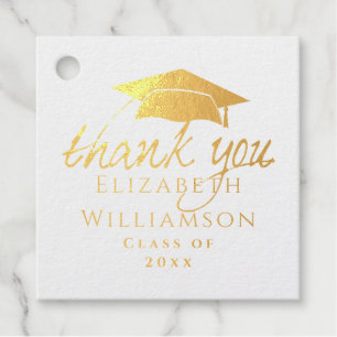 Elegant Class of Grad Cap Thank You Graduation Foil Favor Tags