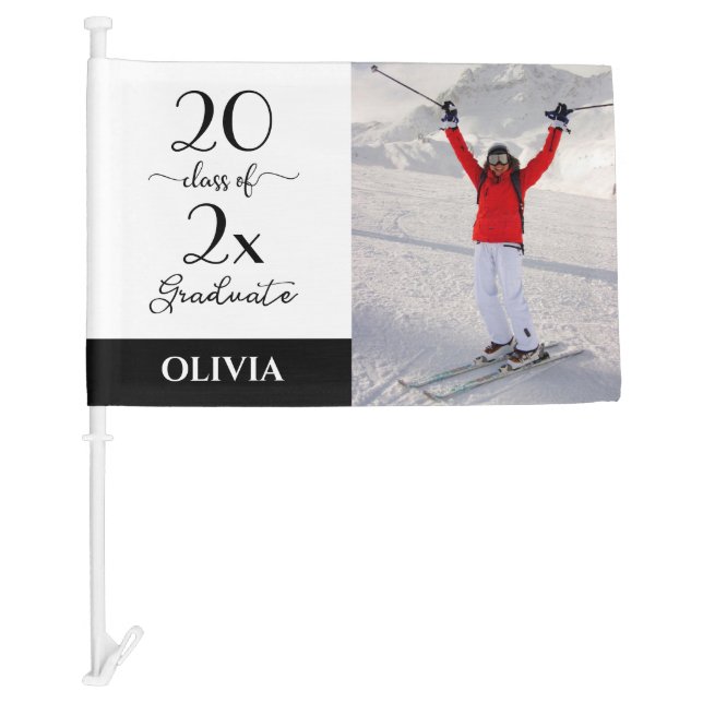 Elegant Class Of Year Graduation Photo Car Flag (Front)