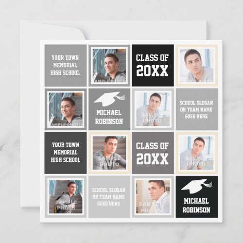 Elegant Class Photos Checkerboard Graduation Party Invitation