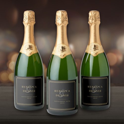 Elegant Classic Art Deco Black And Gold Wedding Sparkling Wine Label