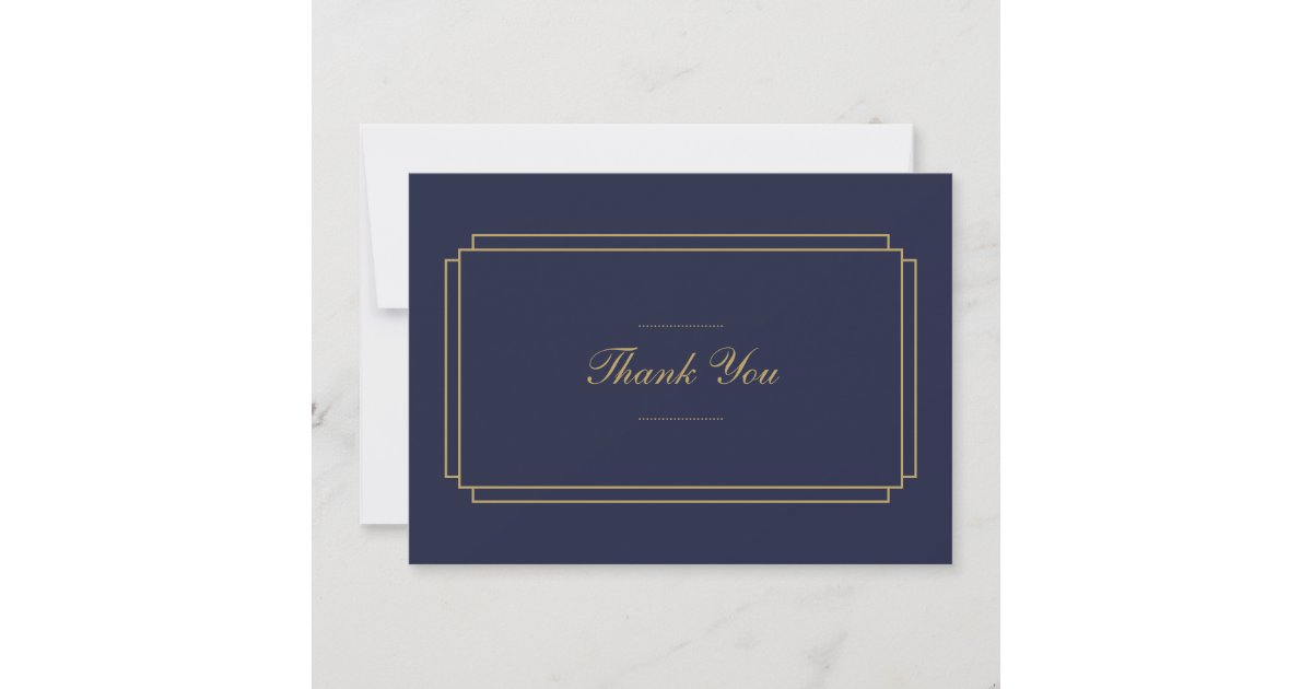 Elegant Classic Art Deco Navy Blue and Gold Thank You Card | Zazzle