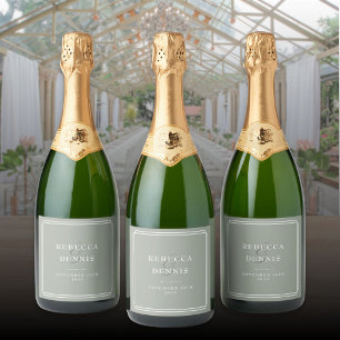 Elegant Classic Art Deco Sage Green Wedding Sparkling Wine Label