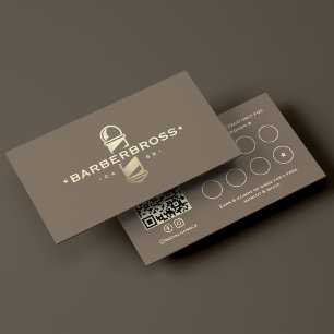 Elegant Classic Barber Pole Taupe Barbershop Loyalty Card