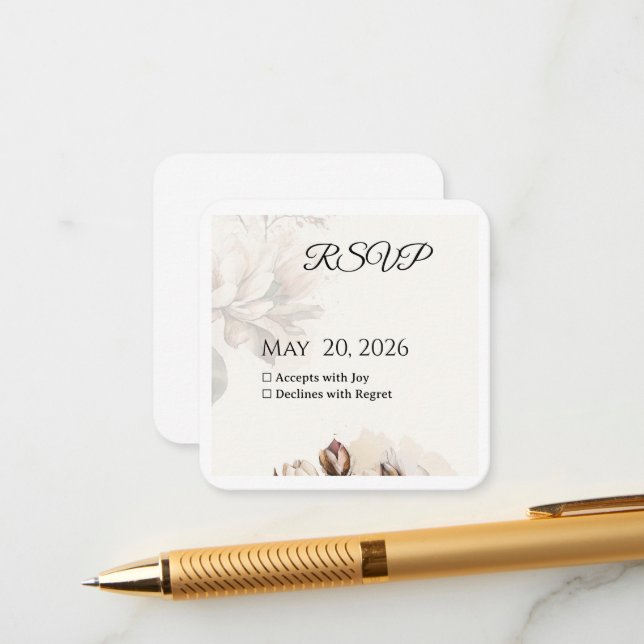 Elegant Classic Beige Magnolia RSVP Card (Front/Back In Situ)