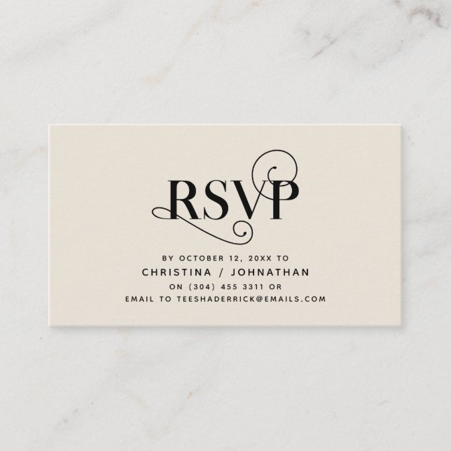 Elegant Classic, Black and Cream, RSVP respond Enclosure Card (Front)
