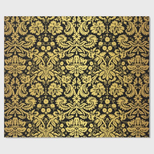 Elegant Classic Black and Gold Royal Damask Wrapping Paper Zazzle