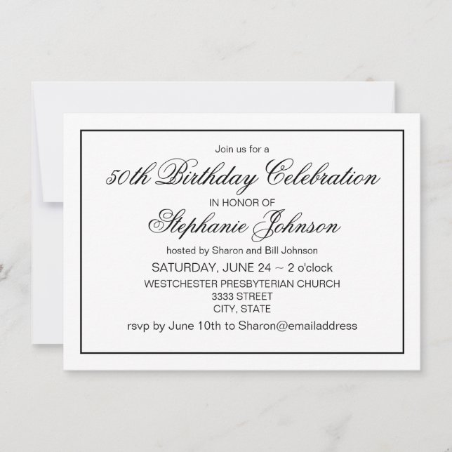 Elegant Classic Black and White 50th Birthday Invitation (Front)