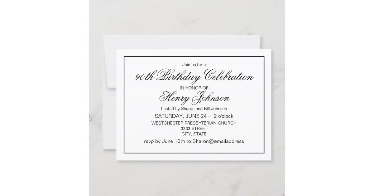 Elegant Classic Black and White 90th Birthday Invitation Zazzle