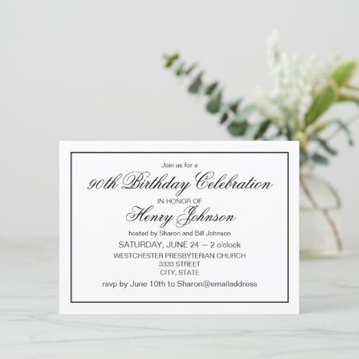 Elegant Classic Black and White 90th Birthday Invitation Zazzle