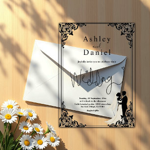 Elegant Classic Black And White Couple Wedding Acrylic Invitations