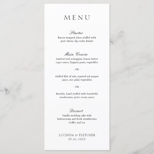 Elegant Classic Black and White Formal Wedding Menu