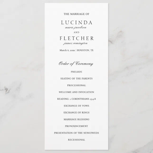 Elegant Classic Black and White Formal Wedding Program | Zazzle