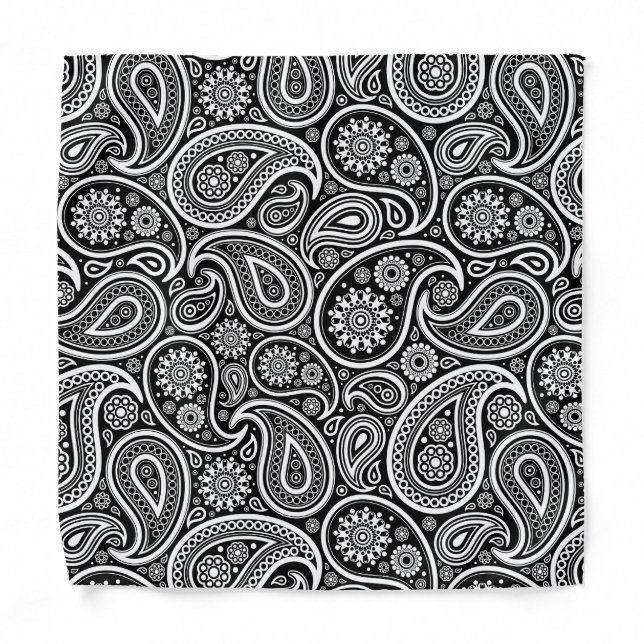 Elegant classic black and white paisley pattern bandana (Front)