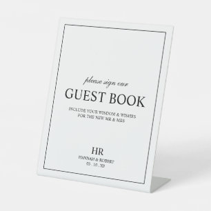 Elegant Classic Black and White Simple Guest Book Pedestal Sign