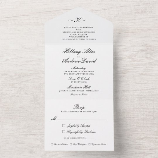 Elegant Classic Black and White Tri-Fold Wedding All In One Invitation ...