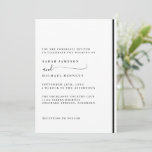 Elegant Classic Black and White Wedding Invitation<br><div class="desc">Elegant black and white wedding invitation. Classic font on a white background. The back features the bride and groom's initials with a decorative graphic. Text,  font,  colors and background are changeable and removable.</div>