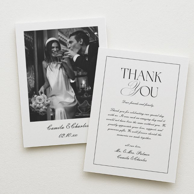 Elegant Classic Black and White Wedding Photo Thank You Card (Creator Uploaded)