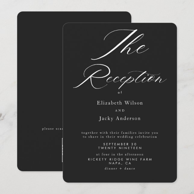 Elegant Classic Black and White Wedding reception  Invitation (Front/Back)