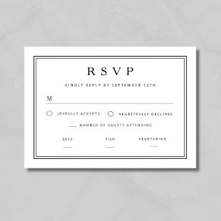 Elegant Classic Black And White Wedding RSVP Card