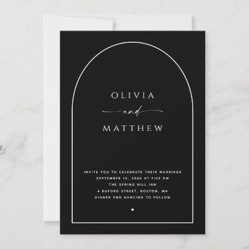 Elegant classic black arch minimalist wedding QR Invitation