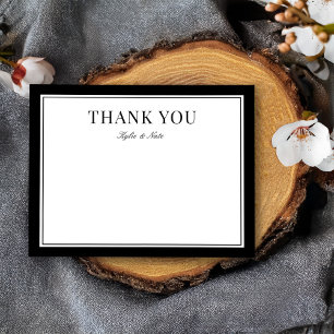 Elegant Classic Black Border Flat Wedding Thank You Card