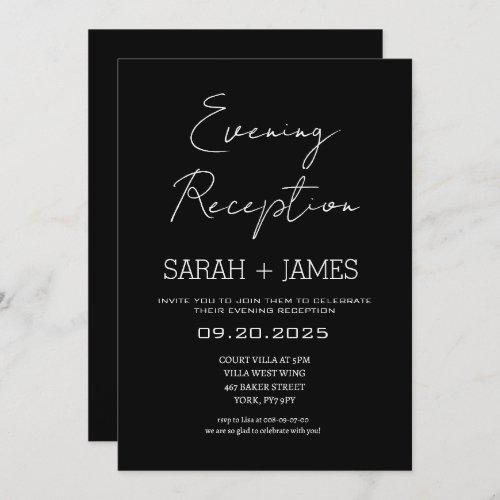 Elegant Classic Black Evening Reception Wedding  Invitation