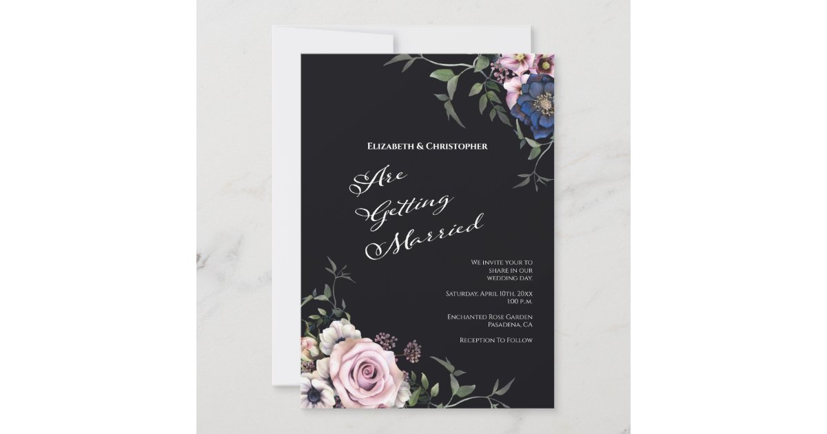 Elegant Classic Black Floral Wedding Invitation | Zazzle