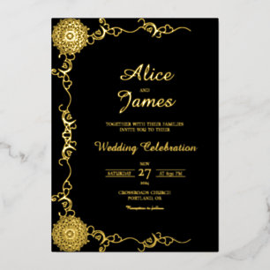 Elegant Classic Black Gold Foil Wedding Invitation