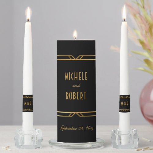 Elegant Classic Black Gold Frame Wedding Unity Candle Set